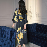 Peignoir kimono<br> femme noir fleuri