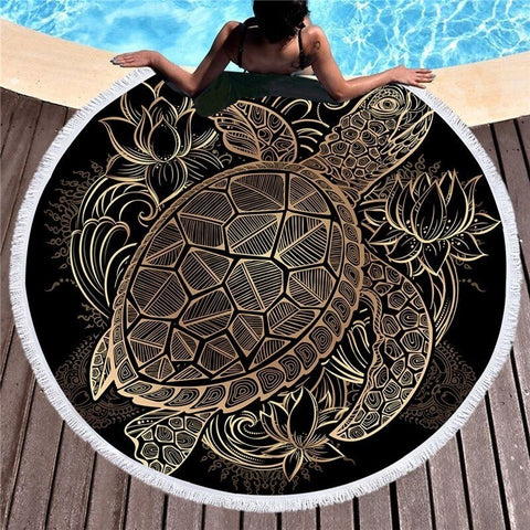 Serviette de plage ronde tortue dorée