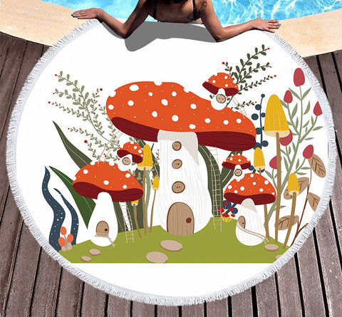 Serviette de plage ronde maison en champignon