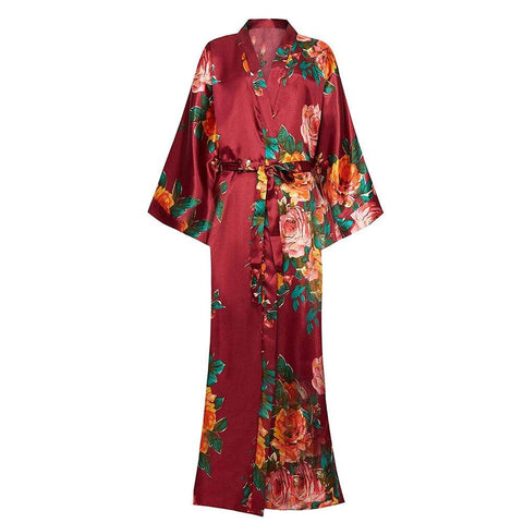 Peignoir kimono rouge fleur