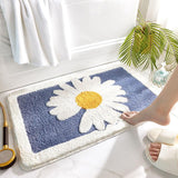 Tapis de bain classique motif fleur bleu