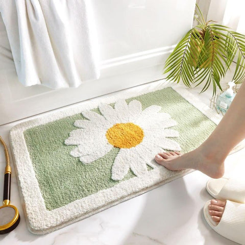 Tapis de bain classique motif fleur vert